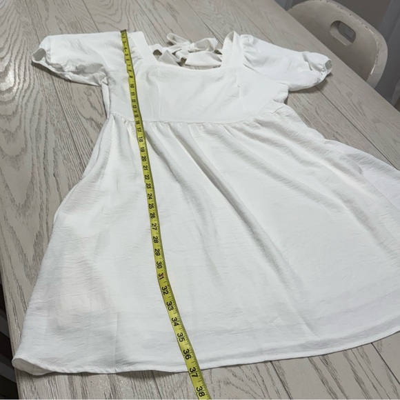 White Smocked Puff Sleeve Mini Dress - Picture 9 of 13